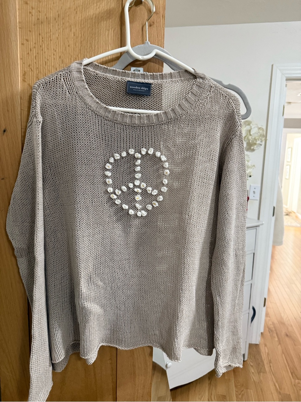 Wooden Ships Beige Peace Sign Crewneck Sweater